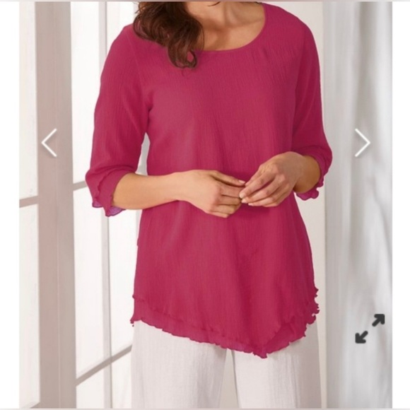 Soft Surroundings Siesta Key Cotton Tunic Layered Gauze Top PXL - Picture 4 of 4